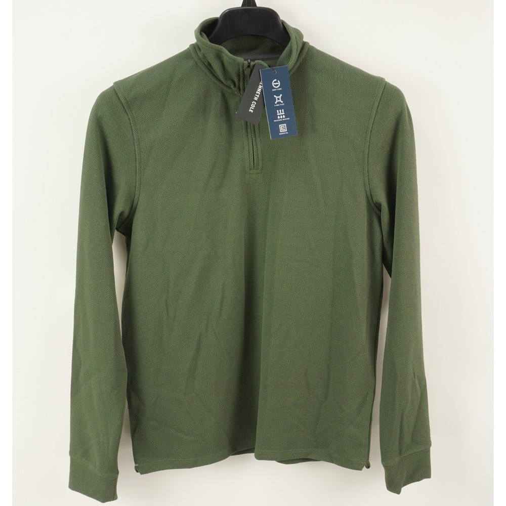 New Kenneth Cole Performance 1/4 Zip Pullover Sweater Men's Small Green Textured